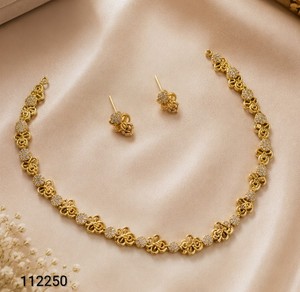 Elegant Gold Plated Hollow Disc <b>Chain</b> Necklace Set Flower CZ <b>Stud</b> <b>Earrings</b> Minimalist Daily Party Wear Fashion Jewelry - Product Image 1