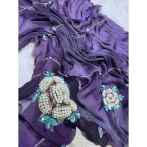 Pearl-<b>Decorated</b> Katdana Handwork Saree Elegant <b>Party</b> Wear for Career Dresses - Product Image 3