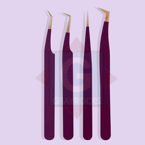 Pinces à cils en acier inoxydable, marque privée, pinces à cils à 90 degrés, ensemble de pinces pour extensions de cils - Product Image 1