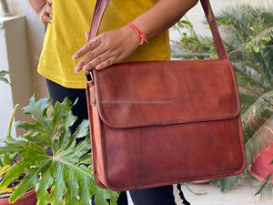 Nouveau cuir de chèvre véritable élégant Vintage marron véritable cuir de chèvre Messenger rabat sac à main pour été hiver printemps automne - Product Image 5