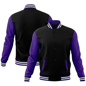 Custom Wholesale High Quality Two Tone Black Purple Varsity <b>Jacket</b> Unisex College Baseball Letterman <b>Jackets</b> Men Bomber Coat - Product Image 1