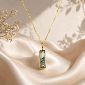 Natural 18k Gold Plated Moss Agate Bezal Set <b>Cable</b> Chain Necklace Bar Shape Women's Jewelry Everyday Wear Women Pendant Jewelry - Product Image 3