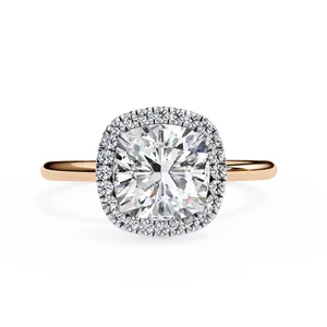 Bague halo en or massif 10K 14K 18K avec diamant radiant de laboratoire 2.00 CTW couleur EF et accent pavé 0.16 CTW, idéale pour fiançailles, demande en mariage ou comme cadeau. - Product Image 3