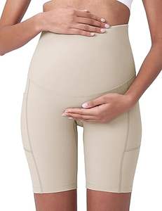 Shorts de yoga de grossesse personnalisés en gros à taille haute avec fermeture élastique, confortables pour femmes enceintes avec poches - Product Image 3