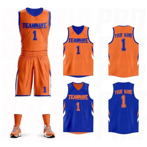 Camiseta de Baloncesto Personalizada para Hombre, Ropa Deportiva, Conjunto de Camiseta de Baloncesto Reversible Naranja y Azul, Nombre y Número Impresos Personalizados - Product Image 1