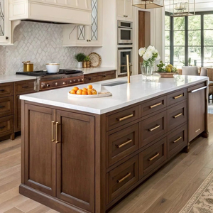 ตู้ครัวไม้เบิร์ชสีขาว สไตล์อเมริกัน ออกแบบตามสั่ง ไม้แท้สองสี แผงไม้อัดสไตล์ยุโรป ราคาโรงงาน - Product Image 1