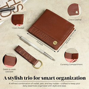 WRIZA Ensemble cadeau porte-clés court en cuir véritable pour homme avec blocage RFID |   Coffret Cadeau d'Entreprise Texture Croco pour Usage Professionnel - Product Image 2