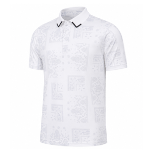 Polo de golf pour homme à manches courtes blanc, imprimé patchwork, respirant, style décontracté, coupe régulière, tissé en polyester - Product Image 1