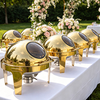 Gold Edelstahl Chafing Dish Buffet-Set Hotel Luxus Alkoholbetriebener Speisenwärmer Rund 9L Fassungsvermögen