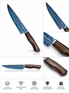 Cuchillo de Chef de Acero al Carbono Forjado a Mano |   Cuchillo de Cocina con Patrón Azul de 67 Capas VG10 |   Utensilios de Cocina Profesionales Ambidiestros con Mango de Madera |   OEM OD - Product Image 4