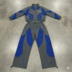 Manufacturer Unisex Sweatsuit <b>Zip</b> <b>up</b> <b>Jacket</b> and Pants Set Reflective Color Block Custom Polyester Nylon Windbreaker Tracskuit - Product Image 4