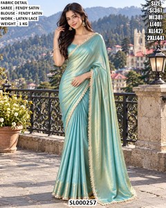 Ensemble de sari en satin Fendy de créateur haut de gamme pour les festivals, les mariages et les occasions spéciales - Product Image 5