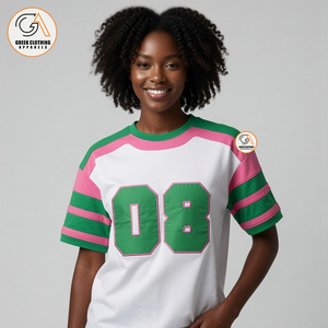 Camiseta de Manga Corta con Cuello Redondo Alpha Kapa Blanca y Verde para Mujer, Talla Grande, Bordada, 300g, 100% Algodón, Secado Rápido, Transpirable - Product Image 3