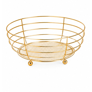 Corbeille à fruits dorée en fil métallique, bol de rangement décoratif pour comptoir, organisateur pour cuisine, table à manger et présentation de pain et de snacks - Product Image 1