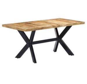 Table à manger en bois de manguier brut solide et économique Table de salle à manger Table de restaurant avec pied en fer - Product Image 1