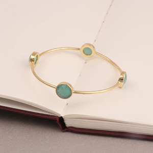 Brazalete de Amazonita Natural, Estilo Boho, Chapado en Oro, Hecho a Mano, Joyería con Piedra de Nacimiento para Mujer - Product Image 2