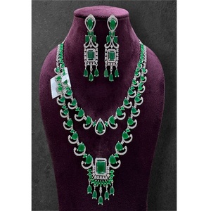 Chic Silver Plated Women's Necklace and Earring <b>Set</b> with Green <b>Crystal</b> Rhinestones Wedding Jewelry Fashion Jewelry <b>Sets</b> - Product Image 1