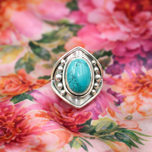 Natural <b>Turquoise</b> <b>Ring</b> 925 Silver Handmade Statement <b>Ring</b> Boho Vintage Oval Gemstone <b>Ring</b> Rose Gold Yellow Gold Plated Jewellery - Product Image 1