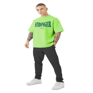 T-shirt surdimensionné décontracté pour hommes, avec logo personnalisé imprimé en relief, col en O, manches courtes, tricot teint uni - Product Image 3