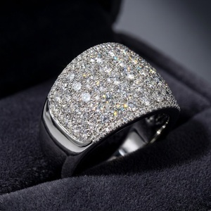 Classic 18k White Gold Natural Diamond Round Brilliant Cut Fancy Broad Ring with Pave Setting Women's Wedding Party Gift Jewelry - Product Image 1
