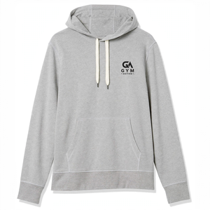 Sweat à capuche décontracté pour homme GYM Active, gris uni, en coton, avec cordon de serrage, 100 % tricoté, 340 GSM, imprimé lettres, léger - Product Image 1