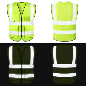 Chaleco de Seguridad Reflectante de Alta Visibilidad para Hombre, Amarillo, con Franjas Plateadas y Bolsillos, Material de Poliéster - Product Image 2