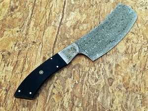 Cuchillo de carnicero forjado a mano de acero de Damasco con hoja recta tipo Drop Point, mango de Micarta negra, calidad prémium TARJ OEM Industrial - Product Image 4