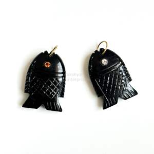 Colgante de Pez de Ónix Negro AAA, Amuleto de Pez Tallado a Mano con Piedra Preciosa, Plata 925, Collar de Cristal Curativo Hecho a Mano, Venta al por Mayor para Fabricación de Joyas - Product Image 2