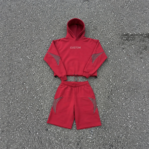 Custom Men’s solid Hoodie and Shorts Tracksuit <b>Set</b> Streetwear <b>Two</b> <b>Piece</b> Sweat Suit with Contrast <b>Mesh</b> Panels Adjustable Hem - Product Image 6
