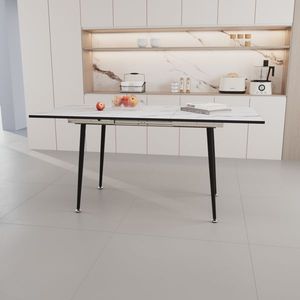 Modern Industrial 47\" & 63\" MDF Dining <b>Table</b> <b>Square</b> White Marble Patterned Expandable <b>Kitchen</b> <b>Table</b> with Equipment - Product Image 5