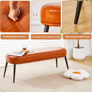 Panca Moderna in Ecopelle per Vanità, Pouf Imbottito Morbido con Gambe Dorate per Ingresso, Sala da Pranzo e Cucina - Product Image 3