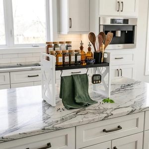 Soporte moderno de metal para horno microondas, estante de almacenamiento desmontable para encimera, color blanco - Product Image 5