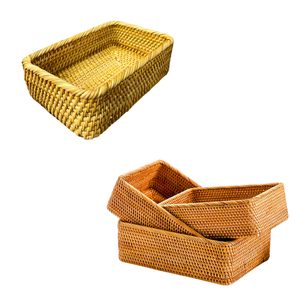 Ensemble de 3 paniers/plateaux rectangulaires en rotin résistant, paniers de rangement en osier pour le rangement à domicile - Product Image 1