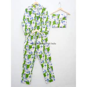 Ensemble de pyjama en coton à imprimé animal, ensemble de pyjama bohème à imprimé bloc, ensemble de pyjama pour femmes, ensemble de pyjama d'été, ensemble de pyjama de nuit, ensemble deux pièces - Product Image 3