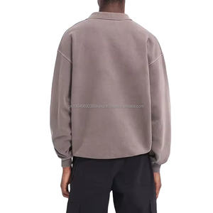 HLDMS001 Sudadera con cuello Polo desgastado personalizado Turn-Down Collar Polo Sudaderas Hombres Vintage Polo Sudadera - Product Image 3