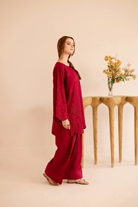 Salwar Kameez en coton bordeaux pour femme, coupe ample, longueur standard, design moderne, tenue ethnique style Inde Pakistan, décontracté, pour fêtes, infroissable - Product Image 3