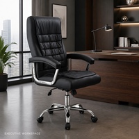 Chaise de bureau de direction en cuir PU, dossier haut, base chromée, pivotante, pour bureau d'entreprise et de télétravail