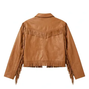 Veste en cuir à franges marron unisexe, mode décontractée, style western vintage - Product Image 2