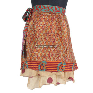 Minifalda Cruzada de Color Sólido, Estilo Hippie, de Seda, Tipo Sari, Cintura Natural, Estilo Casual, para Mujer - Product Image 1