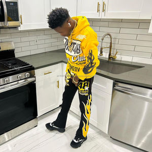 Nouveau survêtement imprimé de couleur jaune à la mode avec logo personnalisé pour unisexe survêtement à capuche à ourlet personnalisé - Product Image 4