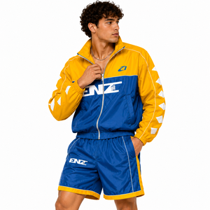 Survêtement unisexe streetwear color block imperméable coupe-vent avec short et veste, zippé réfléchissant pour hommes et femmes, et sweats à capuche pour hommes - Product Image 3
