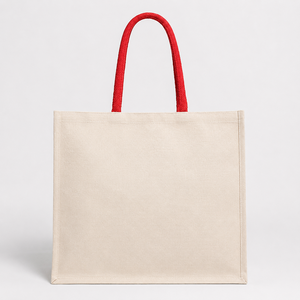 กระเป๋าผ้าแคนวาสโพลีคอตตอนรีไซเคิลเคลือบ 300GSM สีธรรมชาติ ขนาด 40x35x16 ซม. หูหิ้วสีแดง รับทำโลโก้ตามสั่ง ขายส่ง สำหรับโปรโมชั่น รับผลิตแบบ OEM ODM ธุรกิจ B2B - Product Image 6