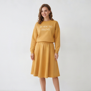 Women's Fleece Knee Length <b>Skirts</b> Set Casual 100% Cotton Mid Elastic Waist Printed Sweatshirt Long Sleeve Crew Neck <b>Skirts</b> Set - Product Image 2