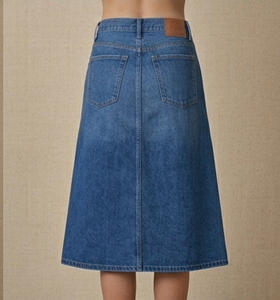 Women's High Waisted Pencil Denim Midi <b>Skirt</b> Solid Color Distressed Wash Casual Style Cotton Fabric Spring Wear - Product Image 3