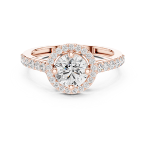 Anillo de Diamantes con Halo de Oro Rosa de 18 Quilates y Banda Pavé, Corte Redondo, Anillo de Compromiso, Joyería Nupcial de Lujo - Product Image 3