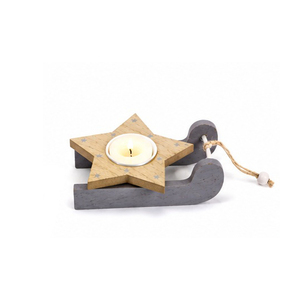 Portavelas de madera con forma de trineo, decoración navideña artesanal tradicional - Product Image 5