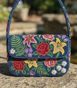 Bolso de Hombro Bordado con Cuentas, Bolso de Hombro Floral Hecho a Mano con Cuentas, Bolso Elegante Bordado con Cuentas para Mujer, Colorido - Product Image 1