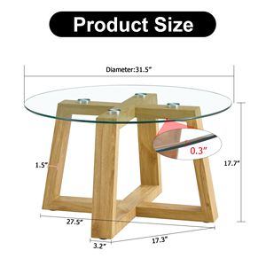 Moderno pratico tavolino circolare trasparente in vetro temperato colore legno MDF formato materiale 31.5 "* 31.5" * 17.7 "per - Product Image 4