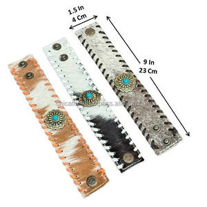 Brazalete de muñeca de piel de vaca Vintage personalizado al por mayor de alta calidad para banda ajustable de borde trenzado de cuero genuino Unisex - Product Image 2