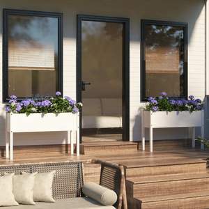 Juego de 2 Macetas Medianas Blancas de Madera de Pino Sólida, Macetas Medianas Sólidas - Product Image 1